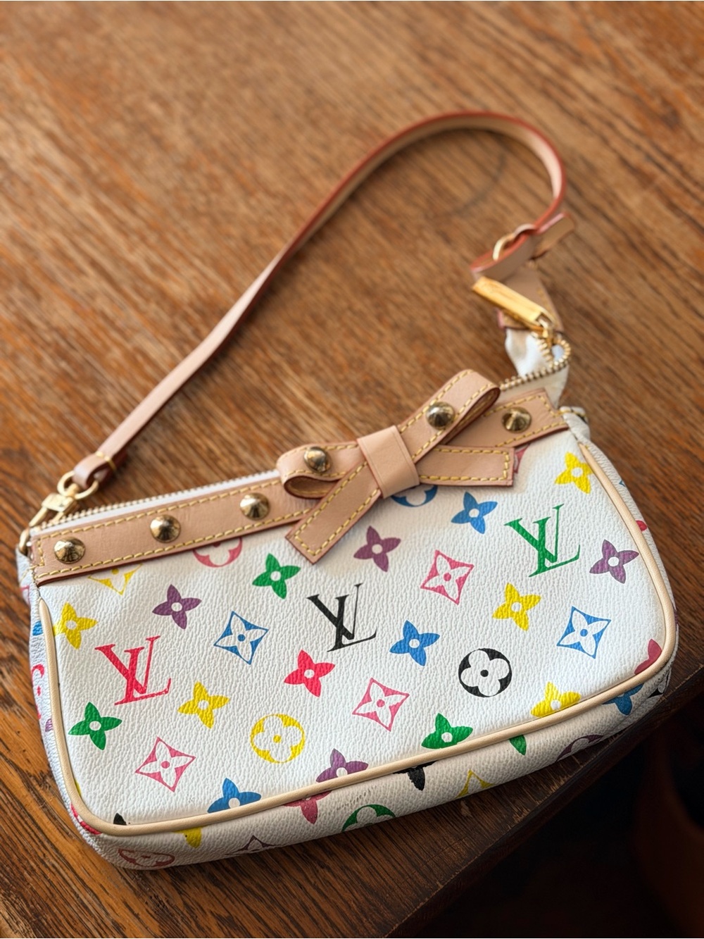 Louis Vuitton White Multicolor Monogram Pochette Shoulder Bag